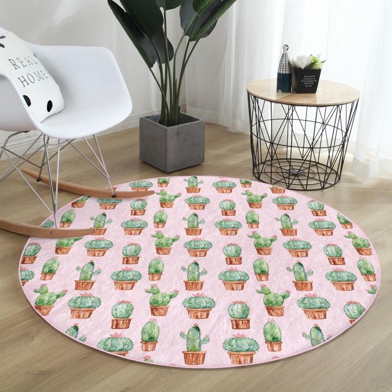 

Small Little Cactus Drawings Digital Printed Pink Kids and Teenage Room Round Carpet With Washable Non-Slip Base