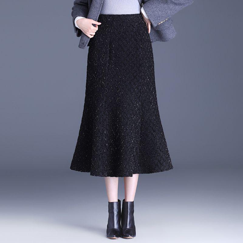 

2025 French Style Shiny Thread High-Waisted Midi Mermaid Pencil Skirt M (Recommended 85-99 jin)
