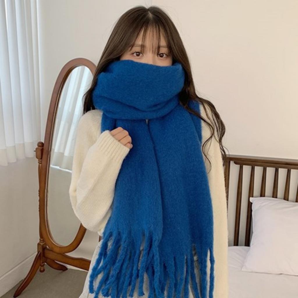Solid Color Thick Cashmere Scarf for Women Large Blanket Pashmina Winter Warm Shawl Wraps Bufanda Female Tassel Foulard