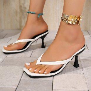 Women s Square-toe High-heeled Sandals, Black Velvet Square-toe Block Heel Flip-flops, Elegant, able, Versatile, Simp 36