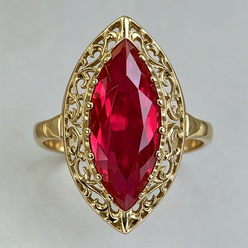 Anelli da Donna Marquise con Zirconia Cubica Rossa Temperamento Elegante Lavorazione Traforata Accessori da Signora Festa di Matrimonio Gioielli alla Moda