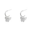 New micro-inlaid zircon butterfly pendant earrings women's cold style versatile niche high-end stud earrings
