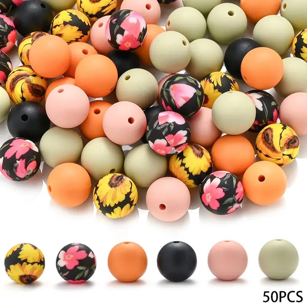 50PCS vibrant 15mm silicone bead set - suitable for DIY keychains, bracelets, and pen decorations