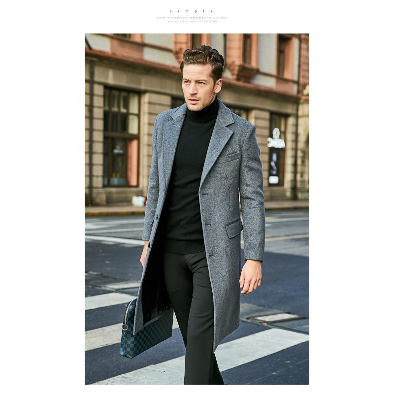 New thick woolen men's coat long coat wish casual