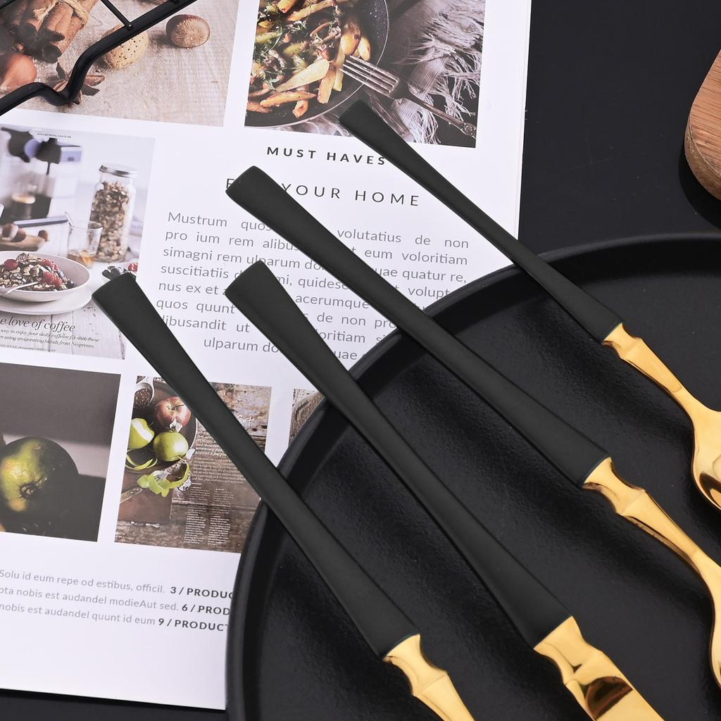 4-teiliges Schwarzgold Besteckset Edelstahl Besteck Westliches Messer Gabel Löffel Silberbesteck Küchengeschirrset Zubehör