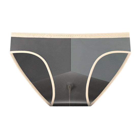Men Briefs Mid-rise Perspective Thin Underwear with Separate Pouches Solid Color Soft Texture Breathable Elastic Panties
