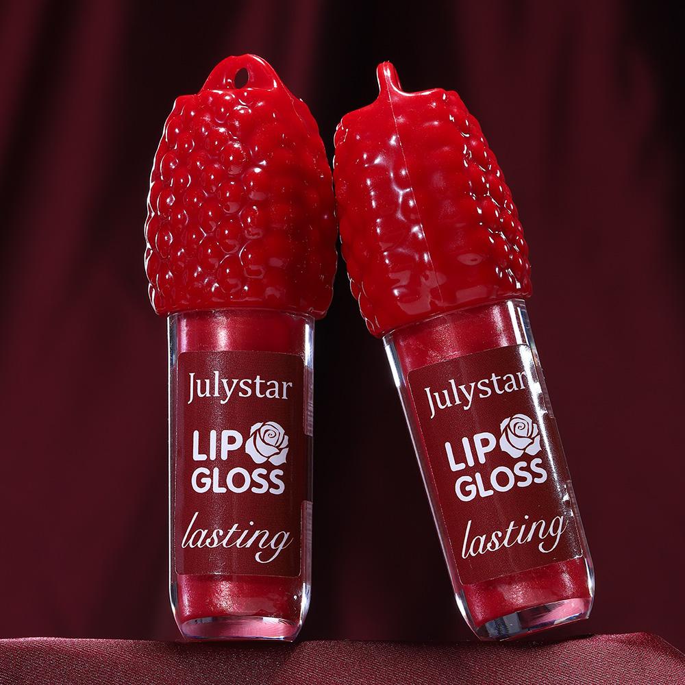 Julystar Himbeer Lippen-Gloss 8ml Feuchtigkeitsspendender Hochglanz Lippen-Glanz Nicht Klebrig Feuchtigkeitsspendend Langanhaltender Glänzender Beeren-Duft Lippen-Make-up für Frauen