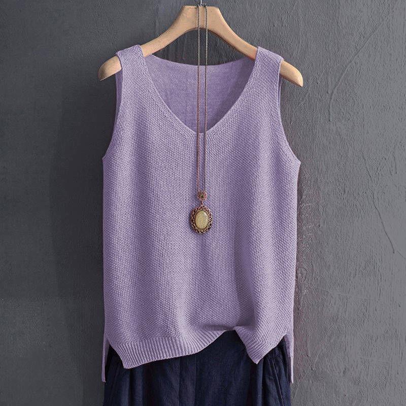 Fashion Large Size Ice Silk Suspender Vest Women's V Neck Knitted Bottoming Shirt Sleeveless Top Elegant Solid Color Loose Casual Simple Shirts