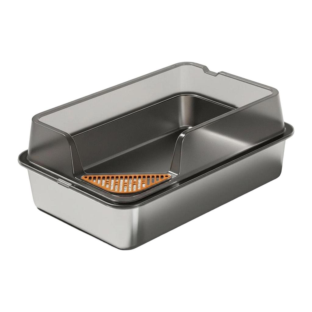 Stainless Steel Cat Litter Box Pet Supplies with High Sides Metal Pan S