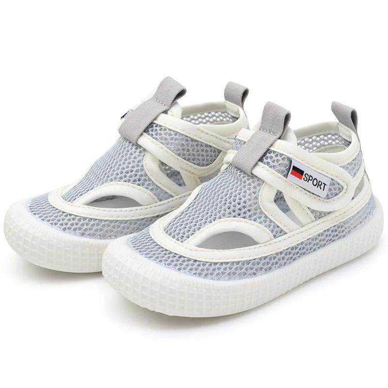 

Kids Half Sandals for Boys Girls Spring Summer Children Air Mesh Shoes Cut-outs Breathable Soft Anti-kick Fashion Shoes New 21 серый