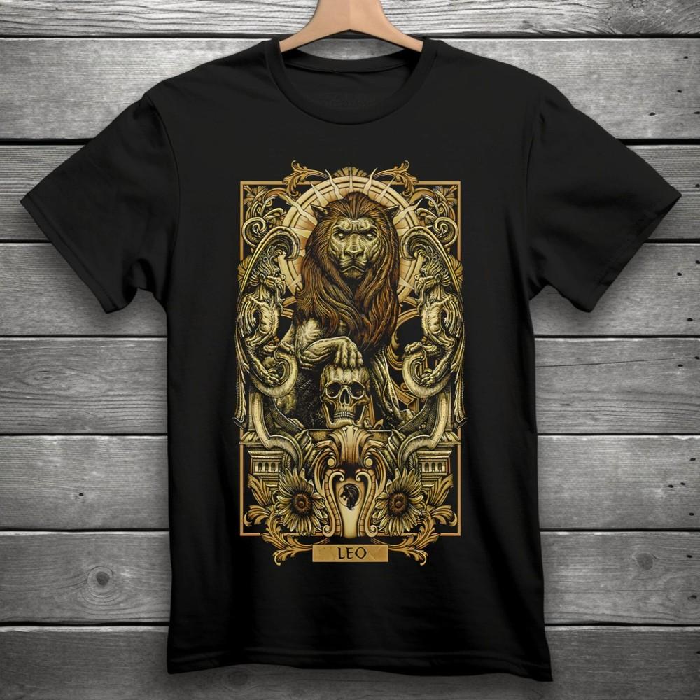 Leo Zodiac Sign Goth Skull Unisex Black TShirt S3XL Unisex T-Shirt S