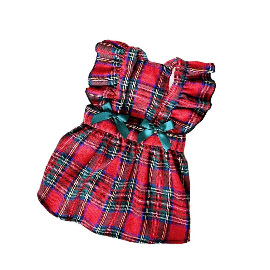 Pet Christmas Dresses: Cute Bowknot Plaid Overalls for Dogs and Cats