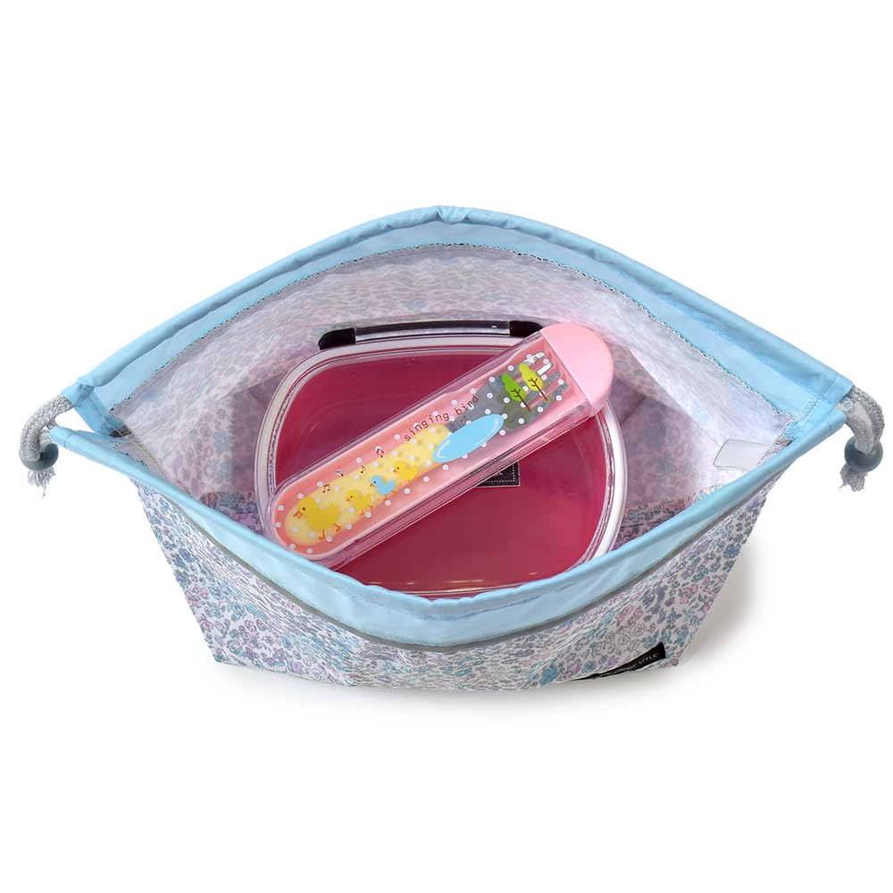 COLORFUL CANDY STYLE Drawstring Lunch Bags, Medium, Gusseted (with Name Tag), Water-Repellent, No-Iron, Floral Oasis, Set of 3, Cute for Girls, Kids,