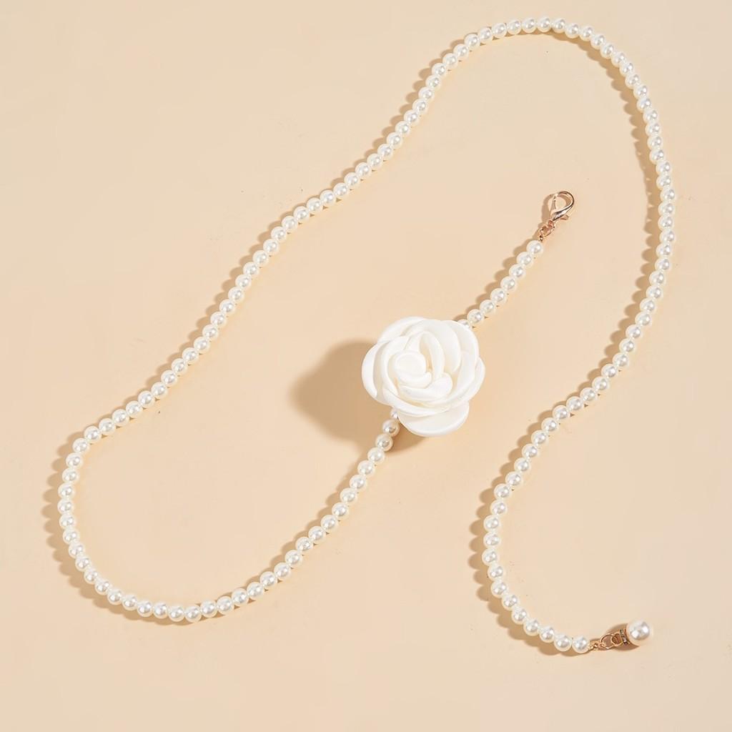 Elegant Pearl Simulated And Rose Decoration Women Casual Waist Chain Daily For