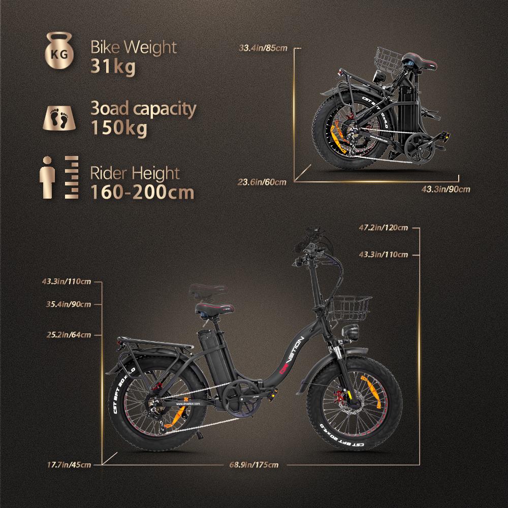 DRVETION CT20 Składany Rower Elektryczny 20*4.0" Grube Opony 750W Silnik 48V 10AH/15AH/20AH Bateria 45km/h Maksymalna Prędkość Hamulec Tarczowy Shimano 7-biegowy