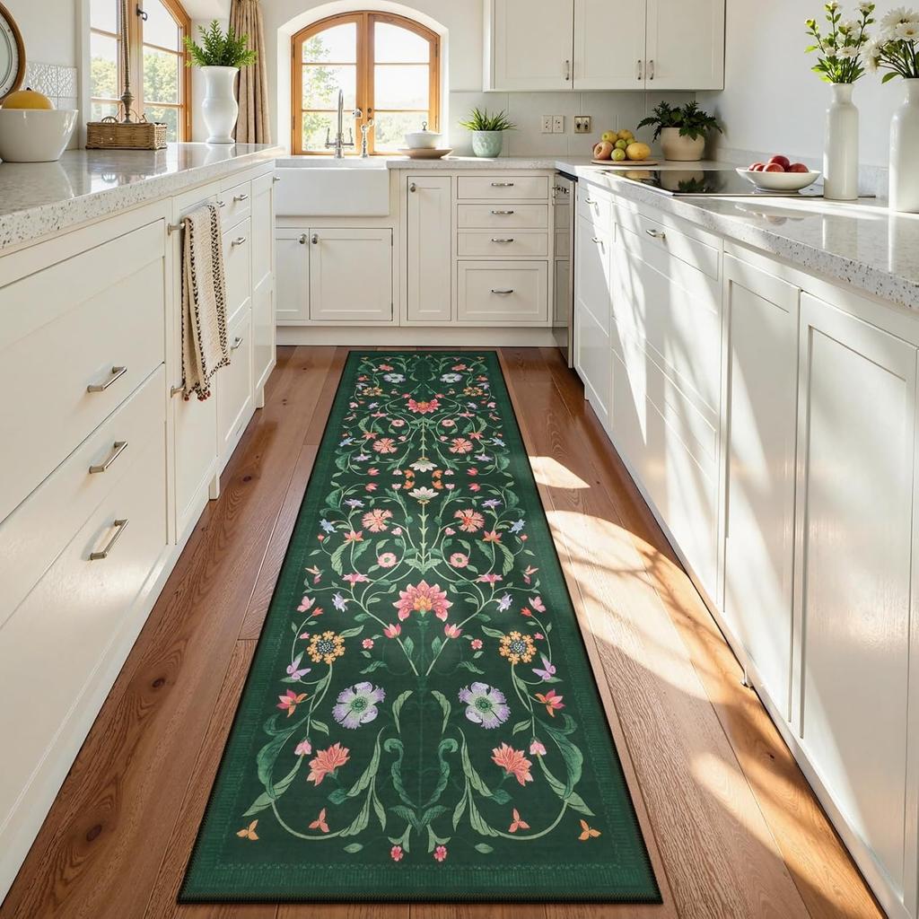 Runner Rug Corridor Carpet Bedside Bedroom Bohemian Style Flowers Mat Hallway Rugs Foldable Machine Washable Home Decoration