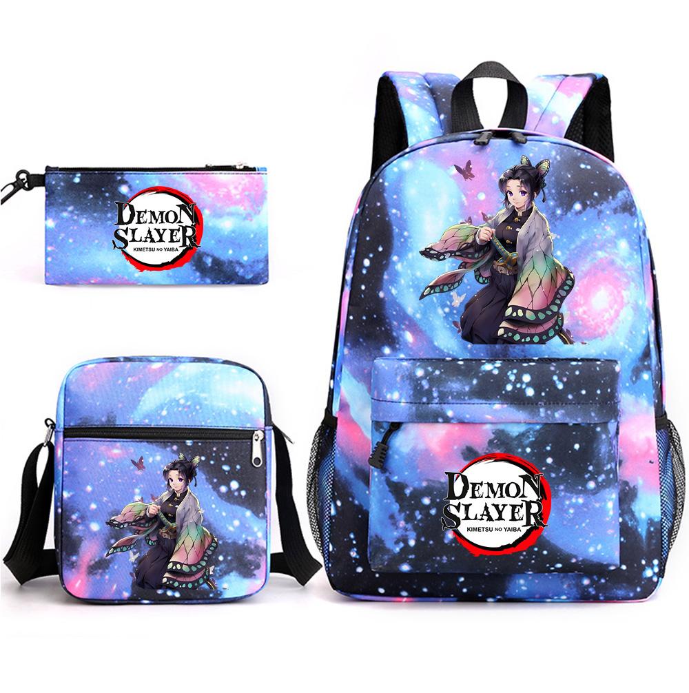 3Pcs/set Anime Demon Slayer Printed Backpack with Shoulder Bag Pencil Case for Teenager Student Boy Girl Large Capacity Waterproof Schoolbag
