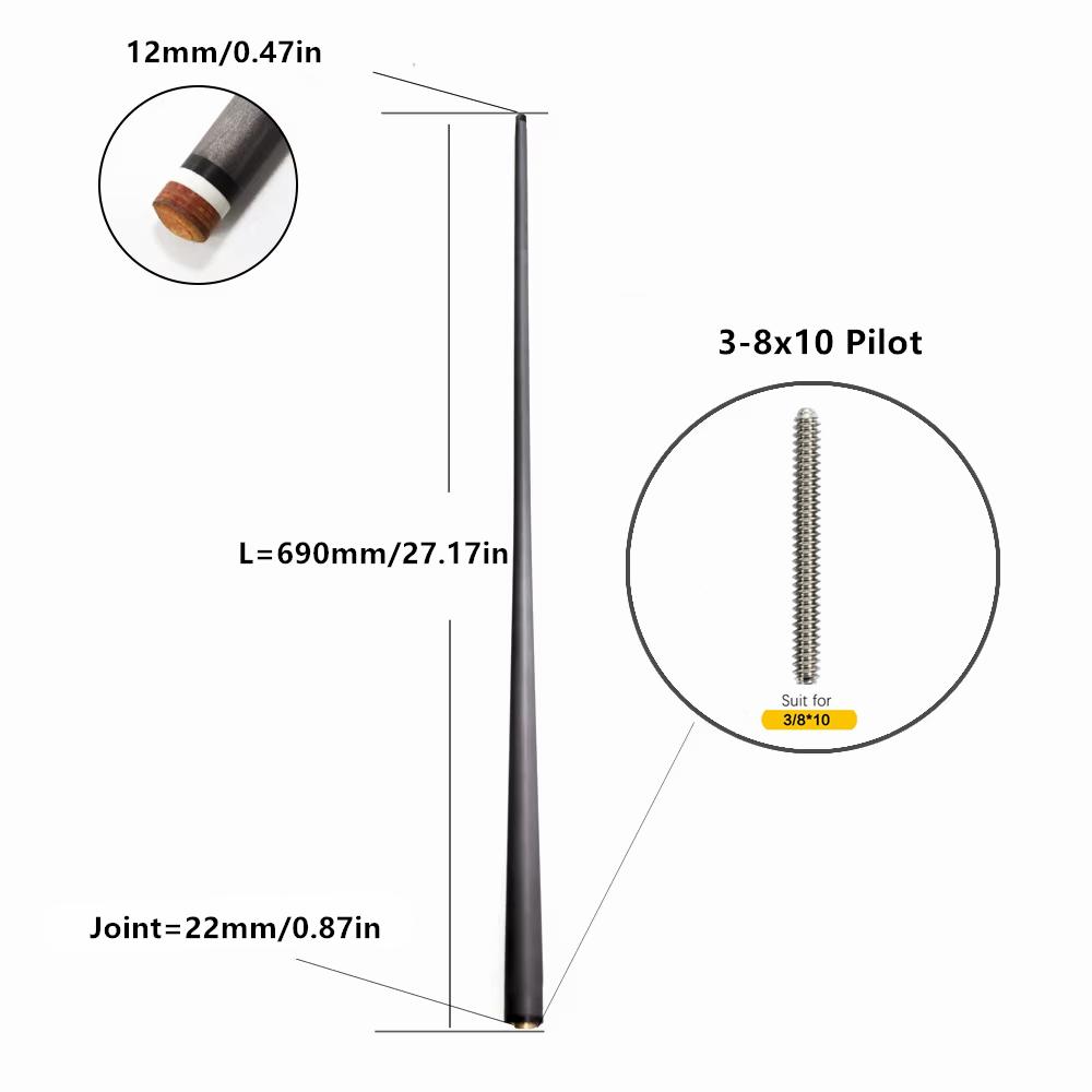 Profesionální karbonová tyč na kulečník | Nízká deformace, design Pro Taper s technologií Black Tech | Extra náhradní tyč na kulečník