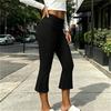 Women's Low Waist Folded Flared Capri Pants Stretchy Yoga Trousers Slim Fit Comfortable Casual Wear