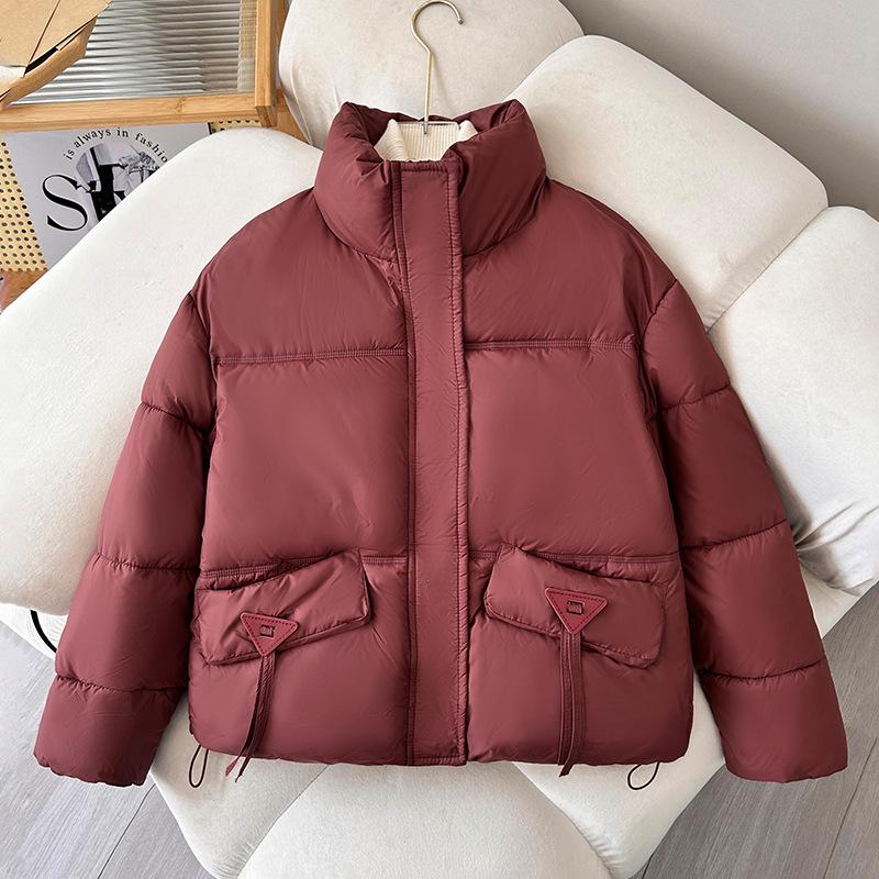 Winter down cotton jacket women's warm cotton jacket 2025 new fashion casual solid color stand-up collar cropped top