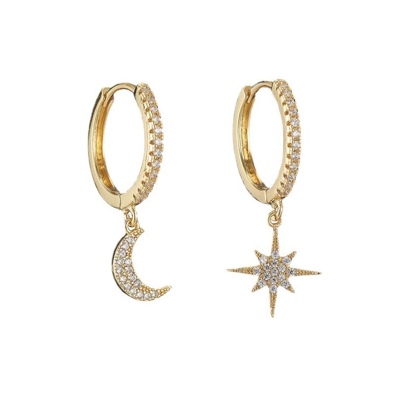 Delicate Silver Cubic Zircon Star & Moon Drop Pendant Hoop Earrings for Women Trendy Wedding Earring Jewelry Gifts