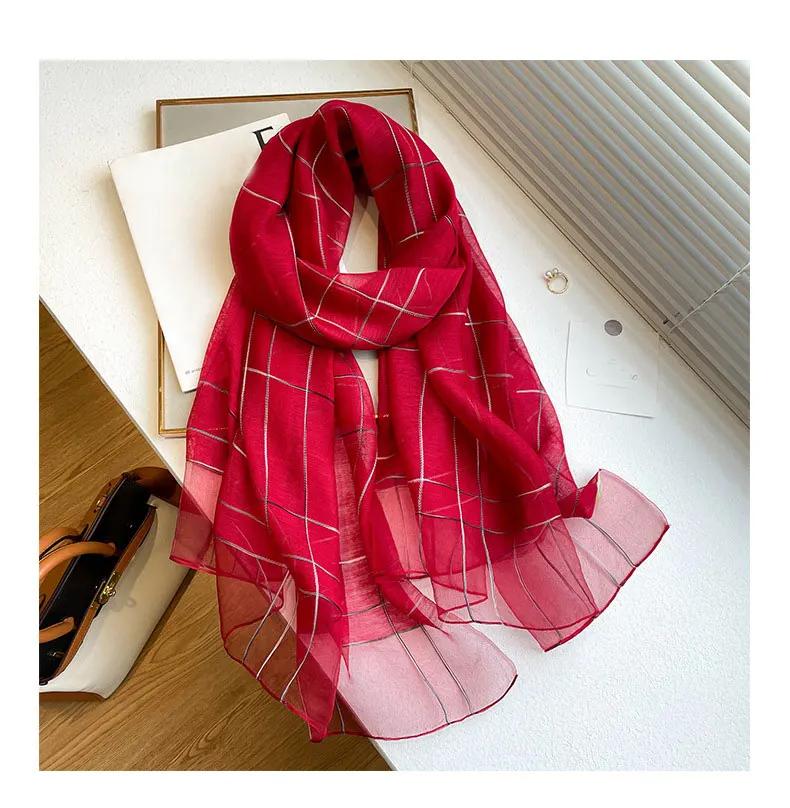 

Four Season silk wool scarf women hijab plaid pashmina shawls and wrap Luxury Brand Bandana Bufanda Blanket Scarves Wholesale 200x70cm