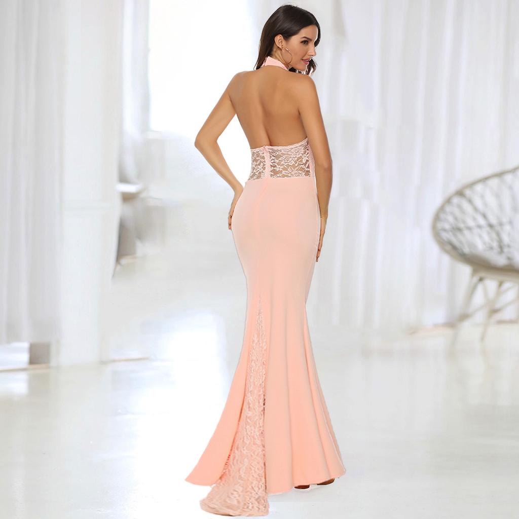Popular women's clothing, sexy neck halter lace wedding dress, long dress.