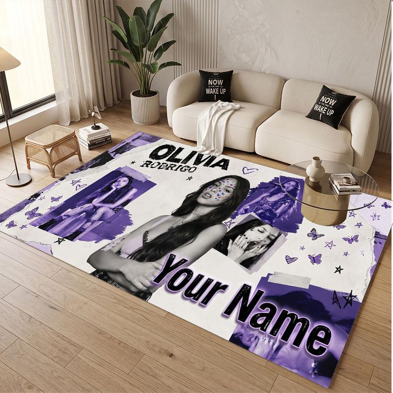 Custom Name Crystal Velvet Rug,Olivia Rodrigo Comfortable Anti Slip Floor Mat For Room Decoration