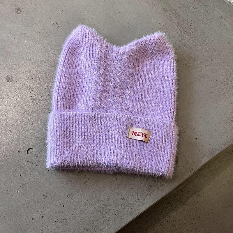 Candy Colored Sweet Cat Ear Shaped Women Warm Knitted Hat For Winter Outings