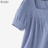 ZANZEA Women Grid Print Casual Square Collar Short Sleeve Blouse