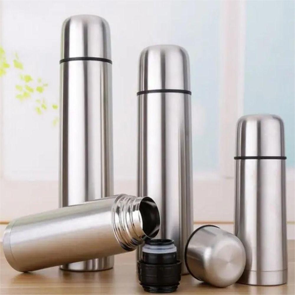 Double-layer Vacuum Flask Silver Thermos Coffee Mug Thermal Water Bottle  Travel