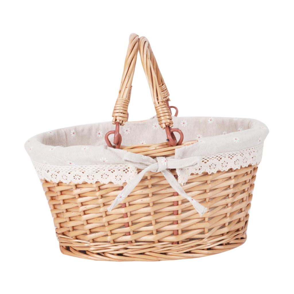 Picnic Basket with Handle Bread Basket Rattan Large Capacity Portable Wicker Basket for Garden Outdoor Camping Home Holiday
