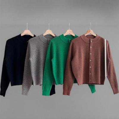 New ArrivalS Open Run Women S Round Neck Rib Knit Semi Crop Cardigan Button Type