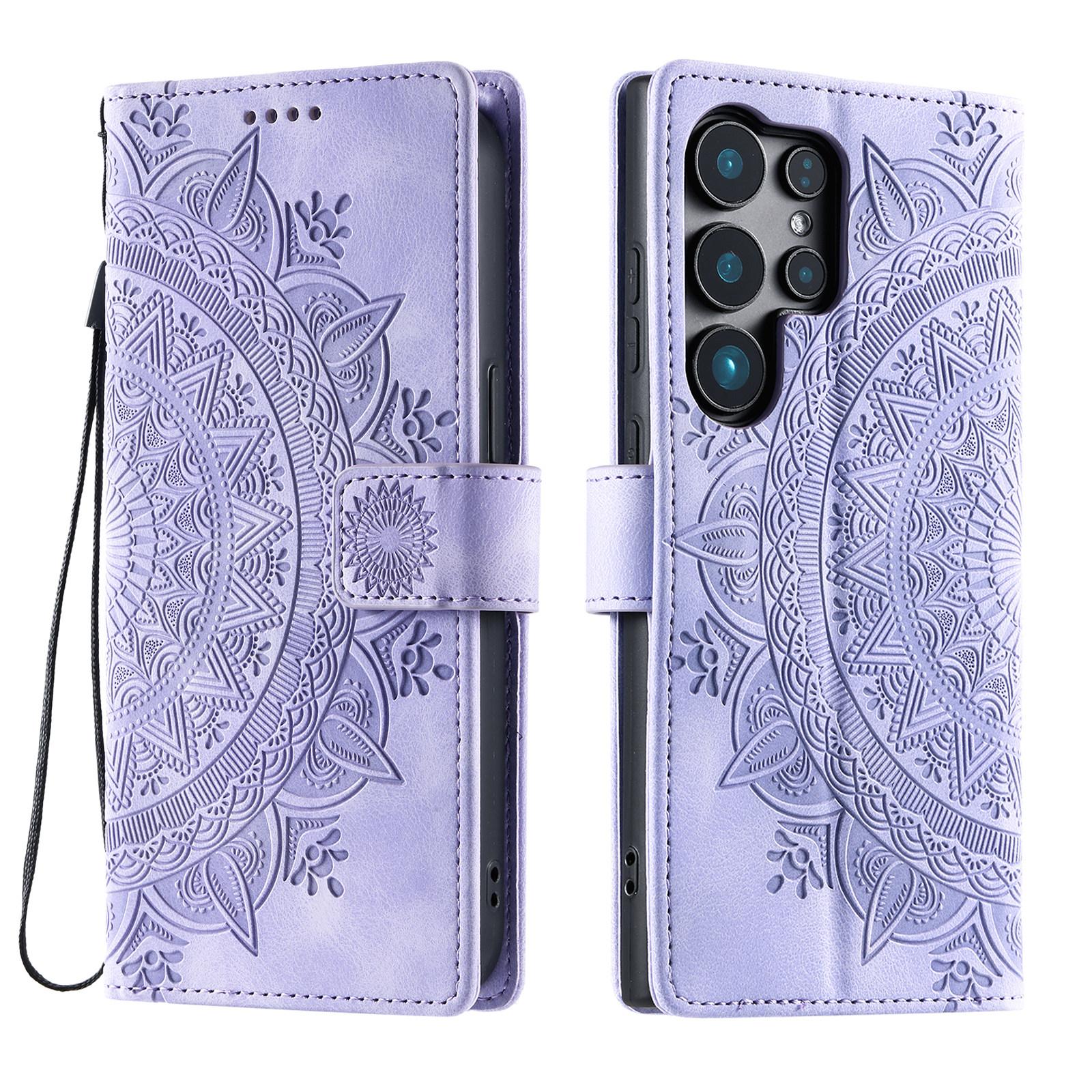 

For Samsung Galaxy S26 Ultra Case Imprinted Totem Skin Feel Wallet Leather Phone Cover with Hand Strap