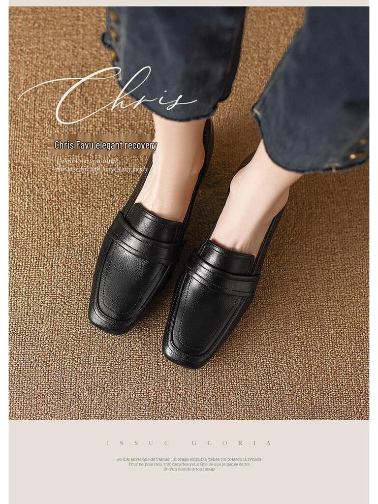 Damen Loafer mit Blockabsatz, Retro, eckige Zehenpartie - Echtes Leder, Ausverkauf, Frühling/Herbst 2025