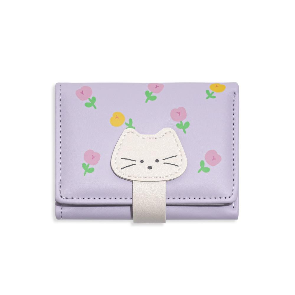 PU Leather Flower Printed Wallet Portable Three Fold Wallet Coin Purse Short Leather Purse  Travel