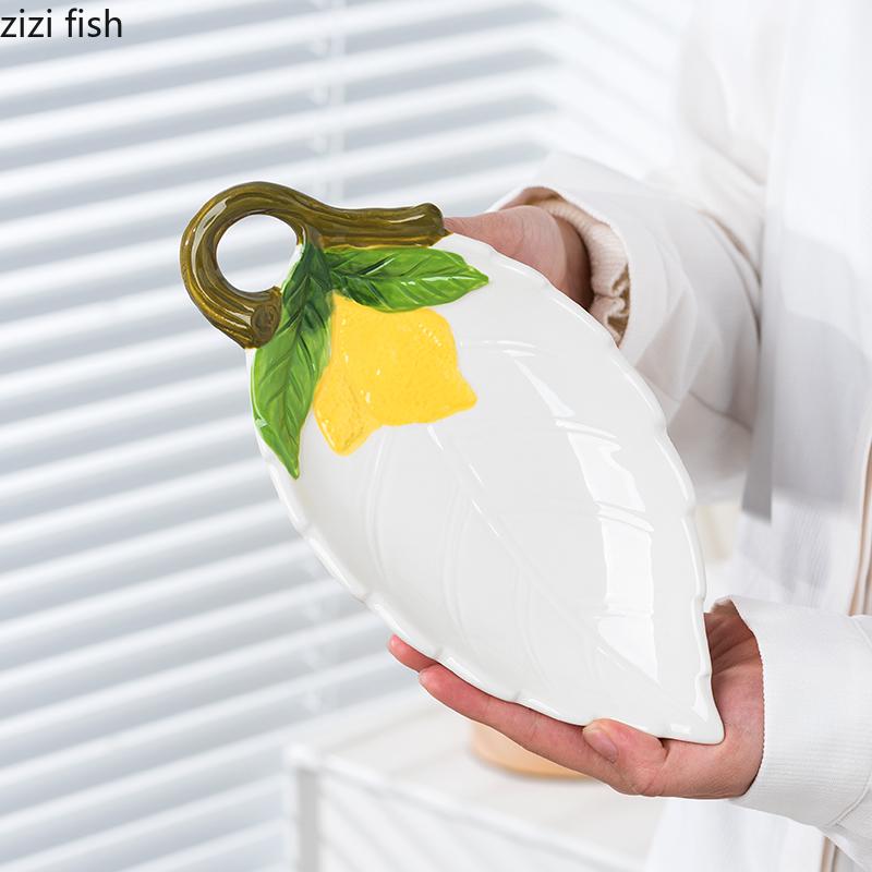Zitronen-Keramik-Essteller Wasserbecher Milchkännchen Snackschale Dessertteller Obstteller Salatschüssel Pastagericht Servierteller Tablett