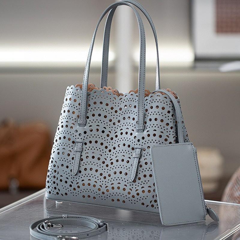 Small Wave Cutout Leather Tote Bag Crossbody Shoulder Set Women
