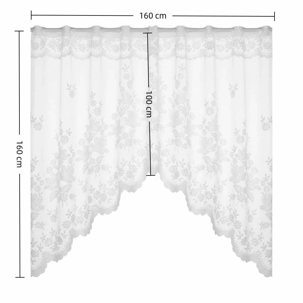 White Sheer Triangle Curtain Lace Jacquard Flowers Small Window Half Curtain Embroidered Short Valance Curtains Home Decor