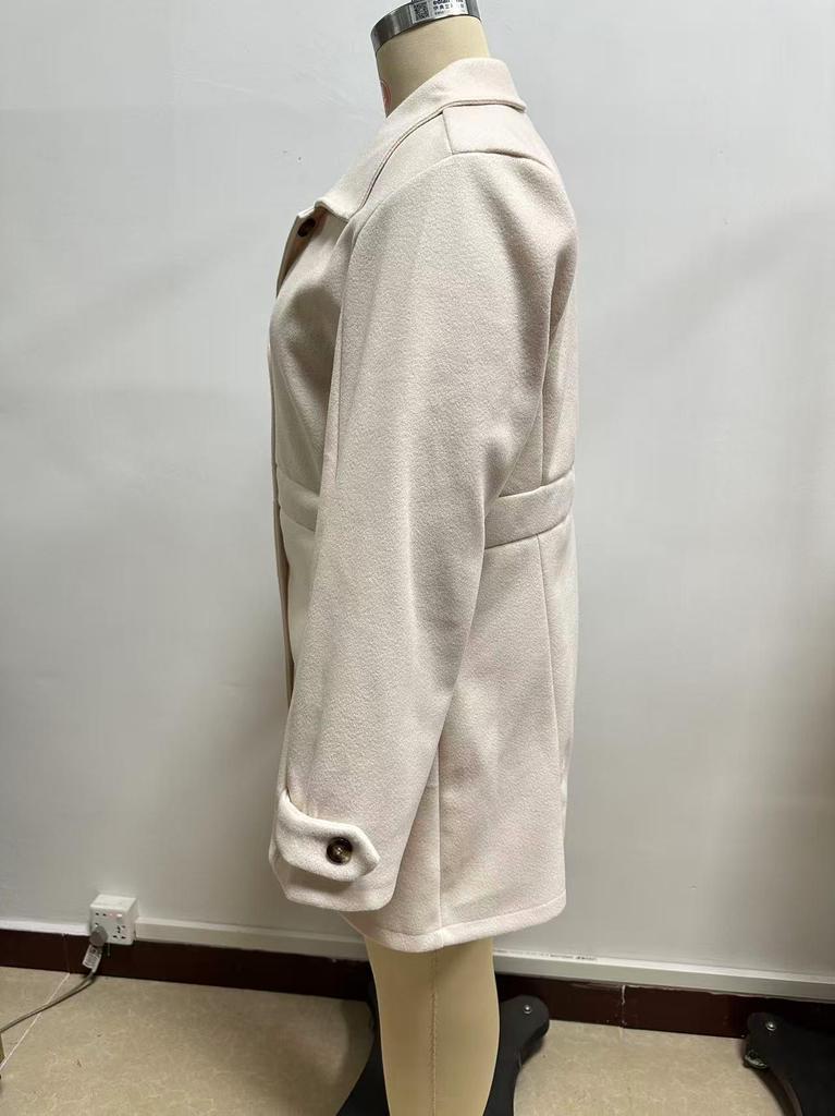 Cross2025 Autumn/Winter Elegant Plus Size Mid-Length Woolen Coat with Lapel and Button Design