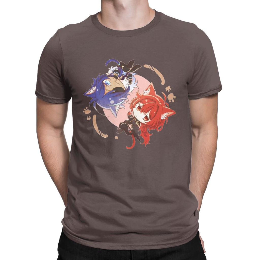 Genshin Impact Chibi Kaeya And Diluc T Shirts Men Anime Game Novelty Tee Shirt Crew