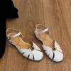 Sheepskin Version~ Camellia Hollow Breathable Roman Shoes Women's Summer Wear Leather Bag Head Shoes Retro Word with Sandals