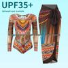 Women's Two-Piece Long-Sleeve Mesh Swimsuit with Sun Protection & Skirt