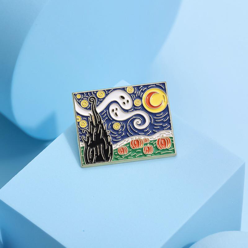 Enamel Charming Brooch With Van Gogh Inspired Whale And Boat Cartoon Character Style