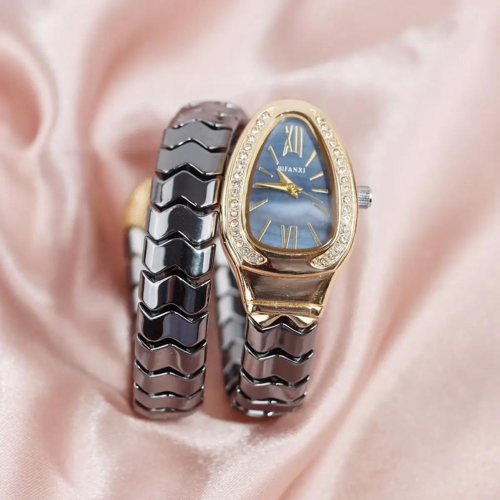 Fashion Black Snake Hot Sell Quartz Watches Women's Full Diamond Steel Strap Watch For Women Bling Unique Luxury Clock Relogio