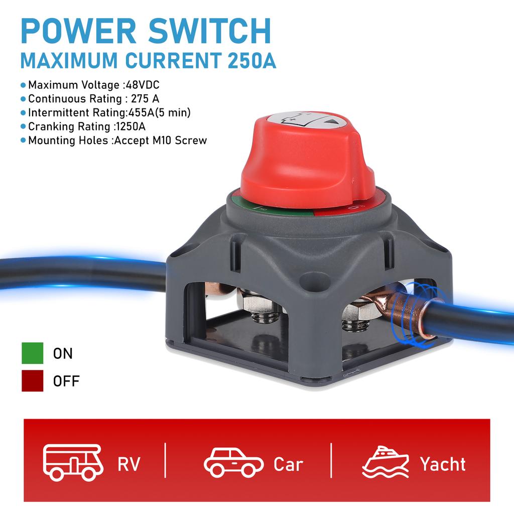 12V-48V 2 Position Cut Off Switch ForTruck Boat Yacht Caravan Motorcycle Waterproof IP65 Battery Isolator Switch With Terminal