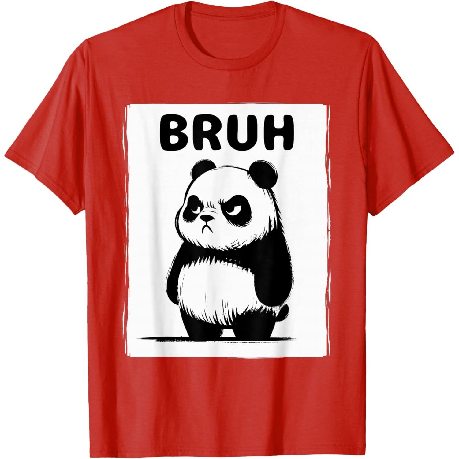 Братан Угрюмая Панда Графический Принт Короткий Рукав Хлопок Повседневная Футболка для Мужчин Женщин S
