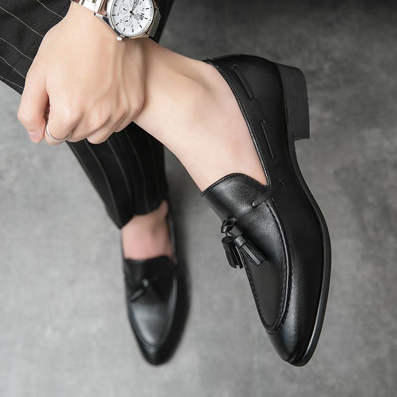 British Style Men's Pointed Toe Leather Tassel Shoes - Large Size Business Casual & Formal Office Wear
