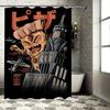 Pizza Planet Shower Curtain Retro Space Monster Design for Bathroom Decoration Black Color Fabric with Hooks Included (75x72in)