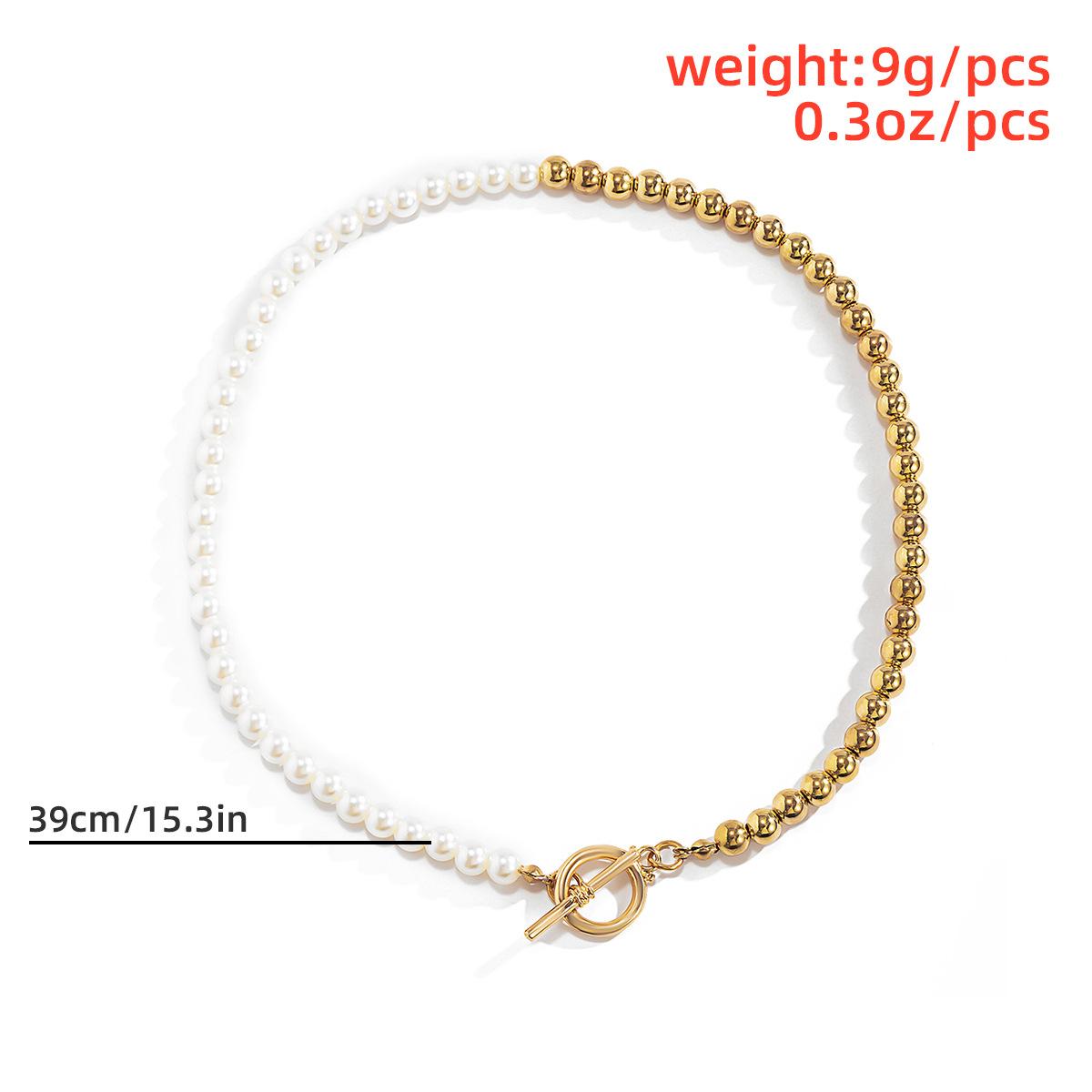 Retro Simple Imitation Pearl Tag Necklace, Hip-Hop Trend Round Bead Snake Bone Chain Necklace